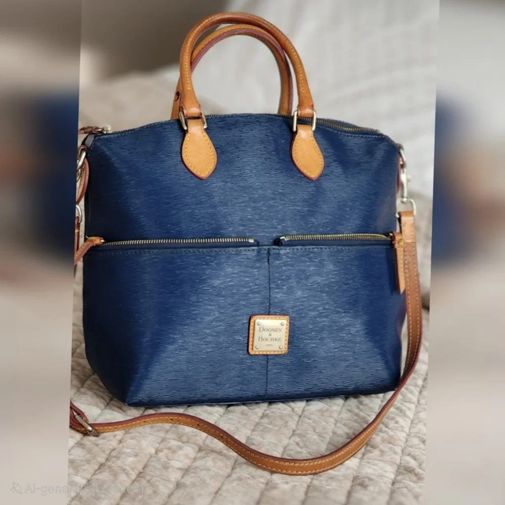 Gorgeous Dooney & Bourke Dark Marine BlueLeather Double Zipper Satchel - Picture 4 of 7